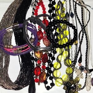 Goth witchy dark spooky beaded gunmetal jewelry lot